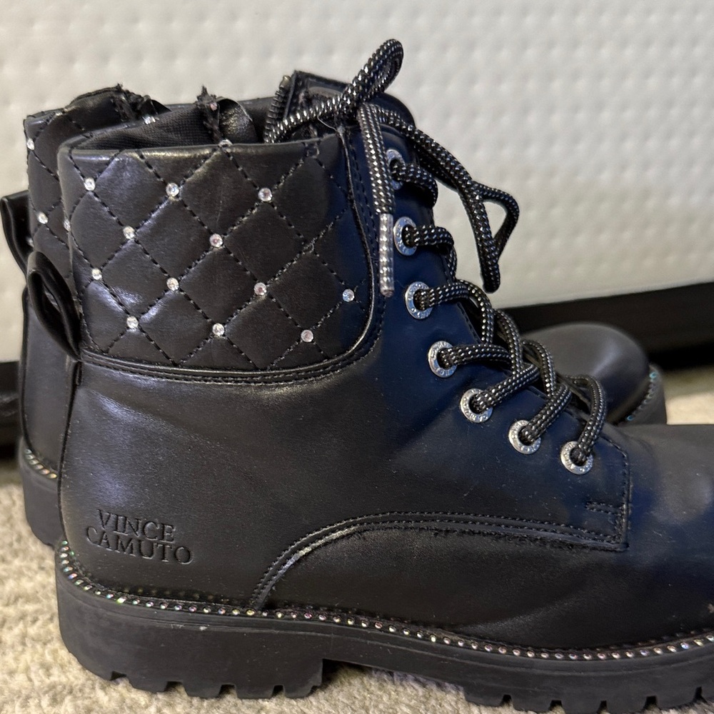 Vince Camuto Black Quilted Lace-Up Boots